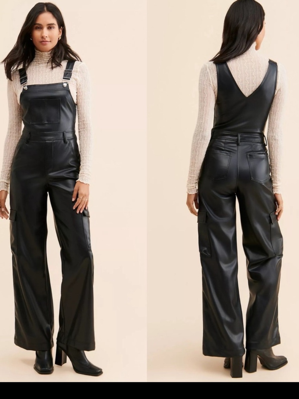 Avec Les Filles Black Faux Leather Wide-Leg Jumpsuit